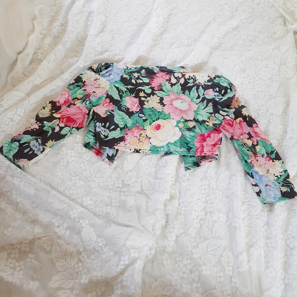 VTG 80s Peplum Dress Bolero Jacket Set Bold Floral - Picture 11 of 16
